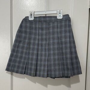 Classic Plaid Pleated Skirt - Blue and Gray